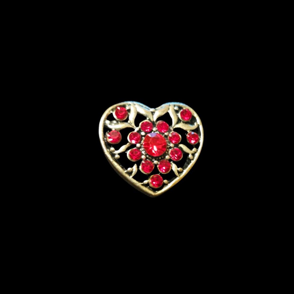 18mm Red Rhinestone Heart Snap Charm – Interchangeable Snap Jewelry Button